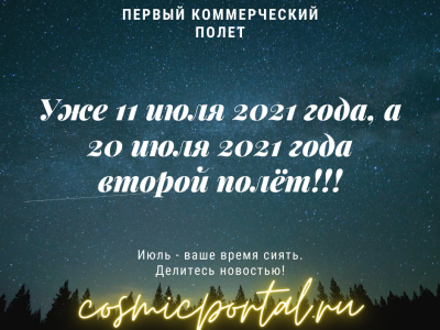 Первый коммерческий полёт в истории людей в июле 2021 года